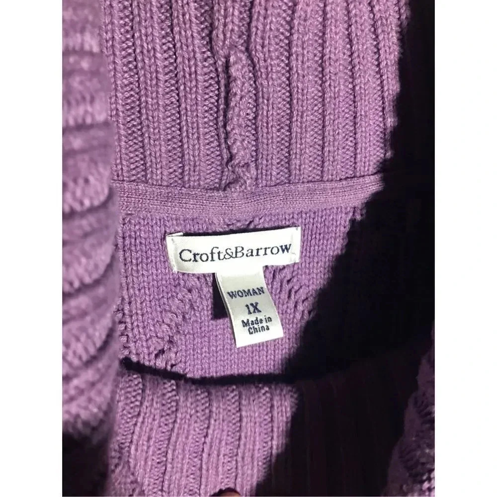 Womens Croft & Barrow Sweater Turtleneck Purple Cable Knit Winter Closet Staple - Picture 2 of 4
